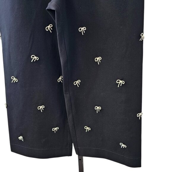 Anthropologie Maeve The Colette Bow Embellished Crop Wide-Leg Pants, Black, 33 - Picture 3 of 12